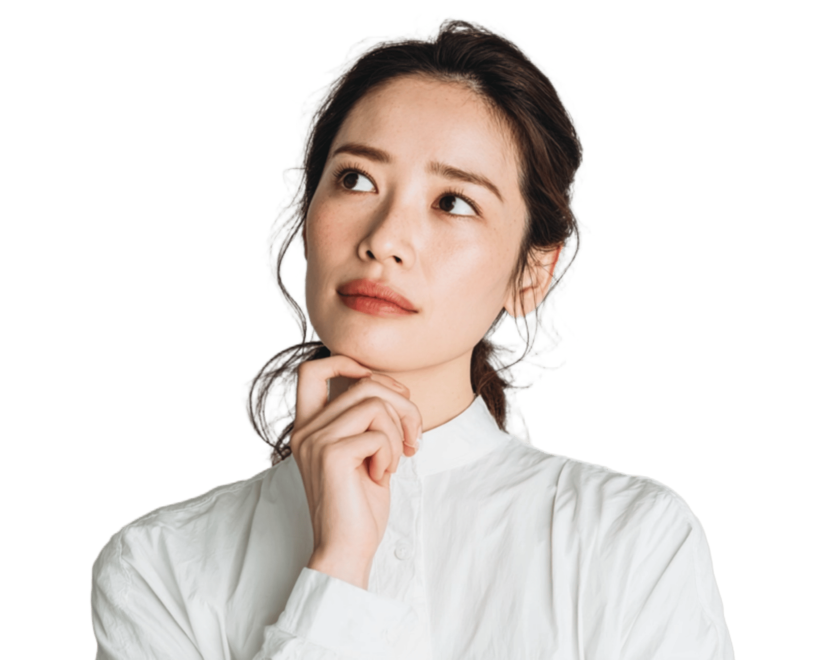 悩みを抱えながら考えている女性のイメージ